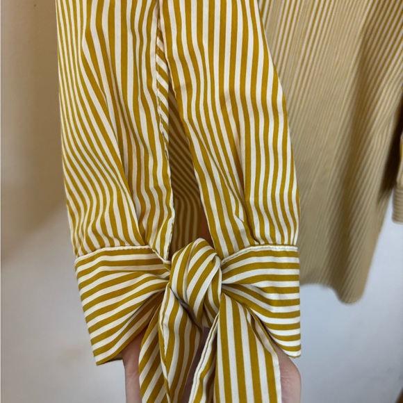 Talbots Mustard Striped Tie Sleeve Cotton Top - Picture 3 of 7
